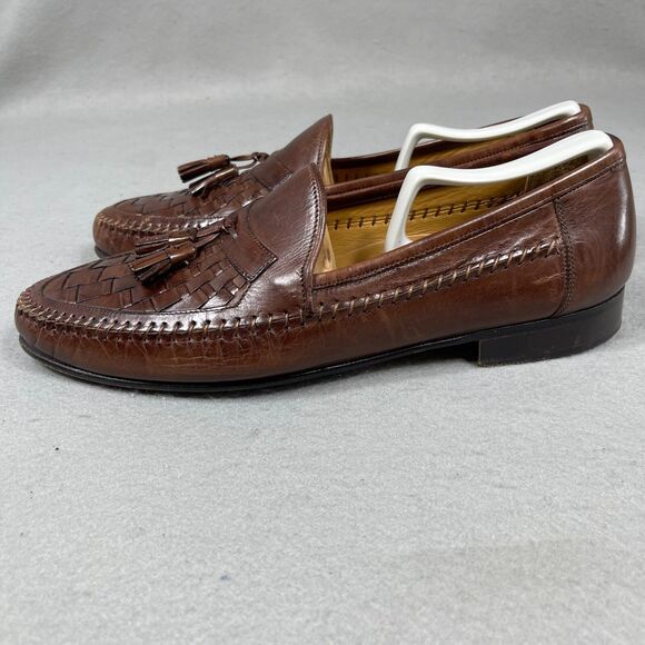 Nordstrom Mens Leather Loafers Brown Woven Size 10M Tassel Driving Shoes Italy main image 8